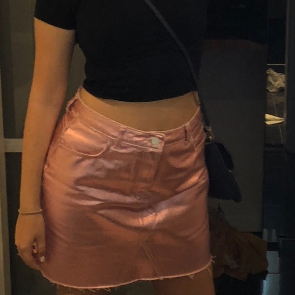 Rose Gold Metallic Denim Skirt - Picture 4 of 4